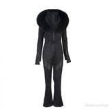 Mackage Black Elle Hooded Belted Shearling-trimmed Padded Ski Suit