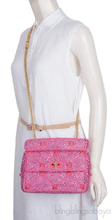 Fuchsia Pink Roman Stud Crystal-embellished Shoulder Bag