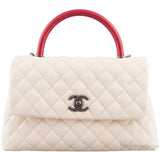 Coco White Caviar w/ Red Lizard Handle bag