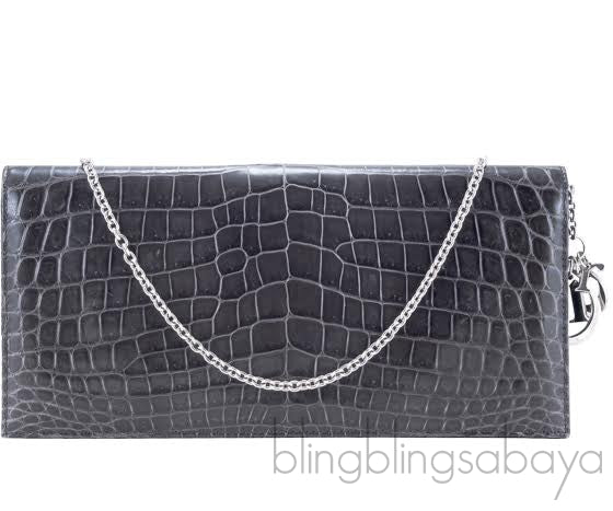 Grey Patent Alligator Clutch Bag