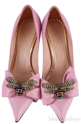 Baby Pink Bow Bee Pointed Toe Heels