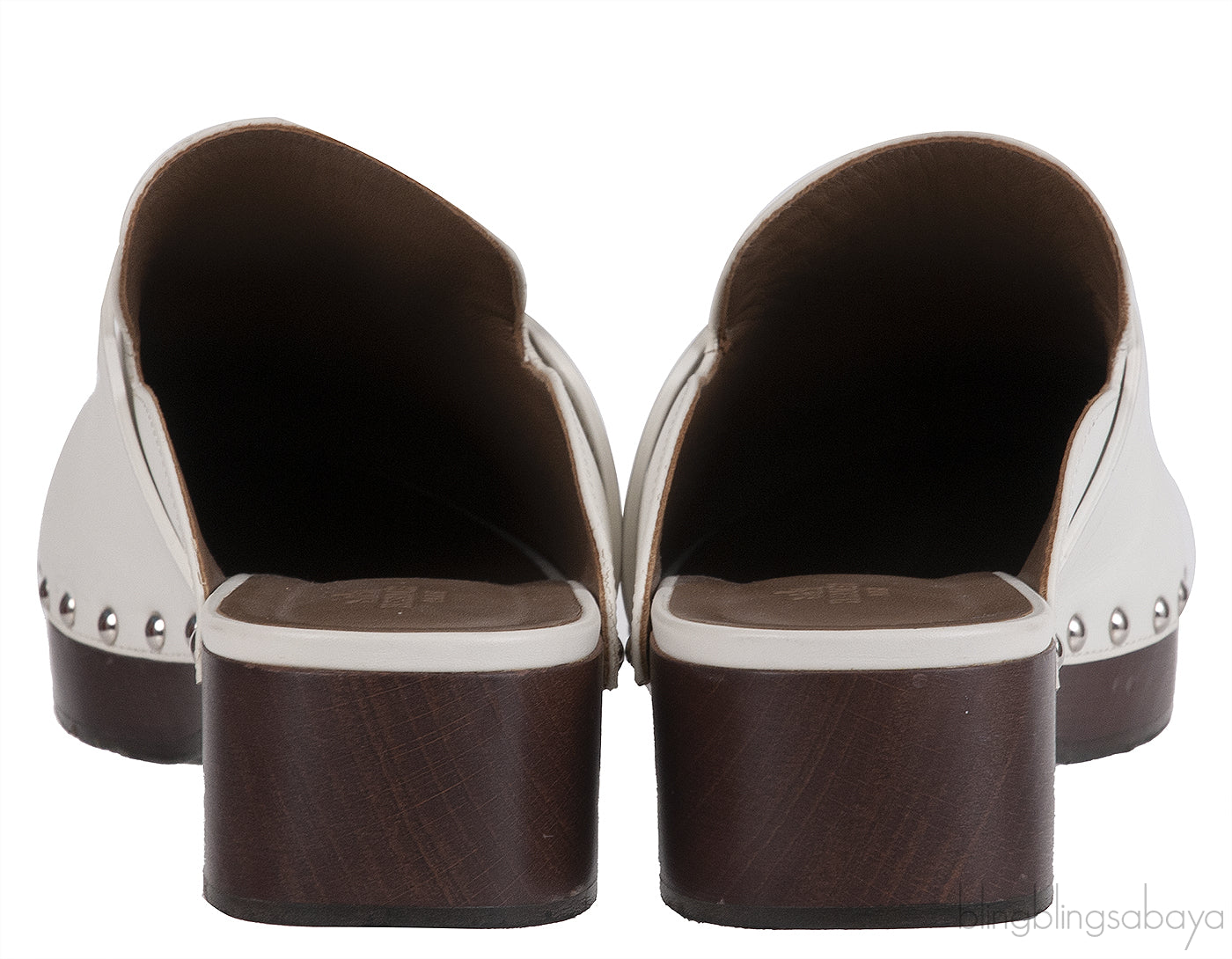 Hermes Carlota White Leather Mules