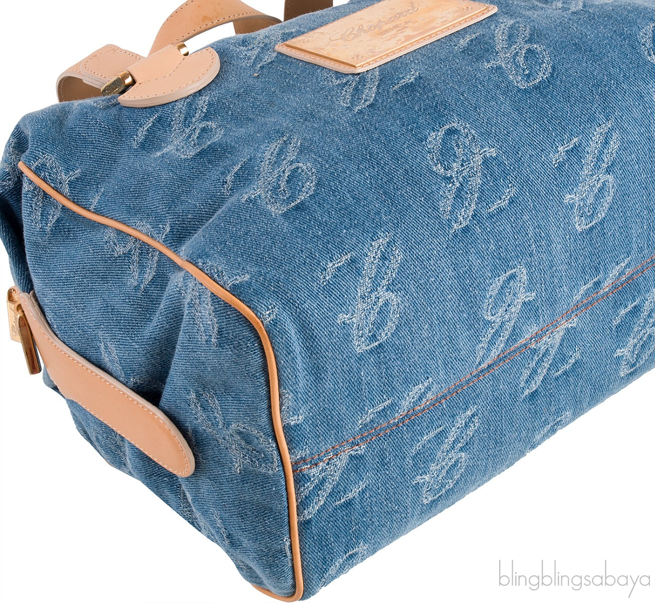 Chopard Blue Denim Distressed Logo Shoulder Bag