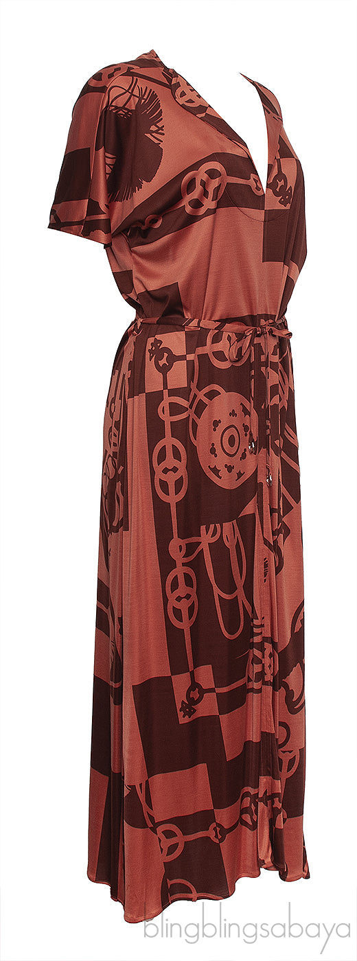 Rust Printed Belted Dress