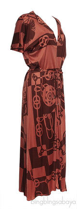 Rust Printed Belted Dress