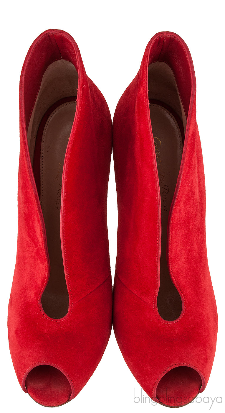 Red Suede Ankle-Flare Boots