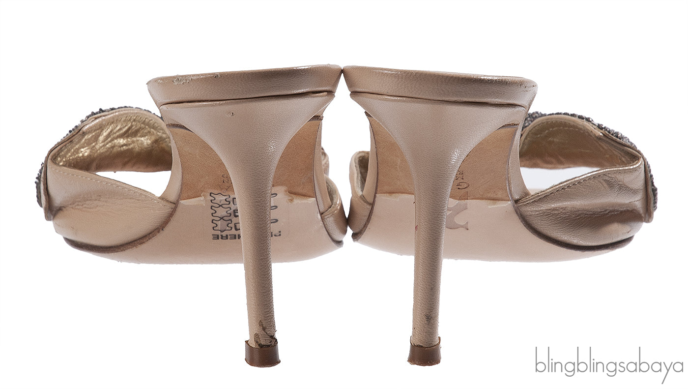 Gina Beige Bow Crystal Vamp Sandals