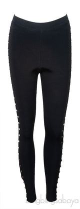 Silver Metal Studs Black Leggings