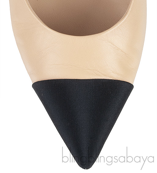 Beige Leather/Black Canvas Slingback Shoes