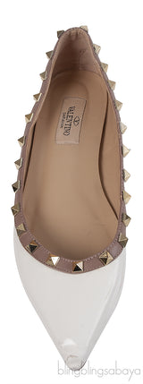 Valentino Garavani White Rockstuds Flat Shoes
