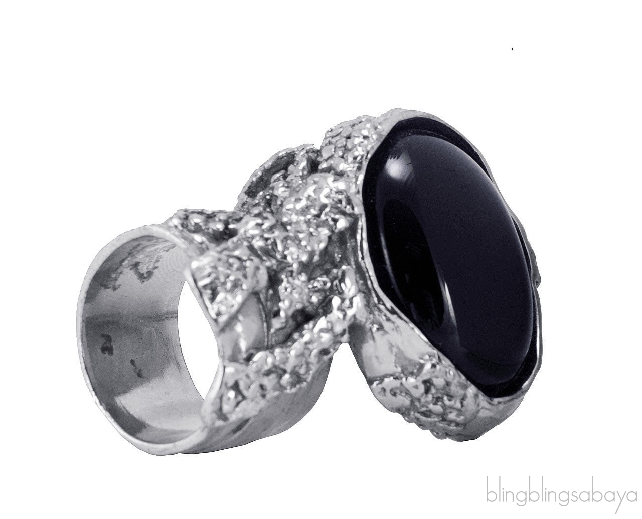 Silver & Black Arty Oval Ring