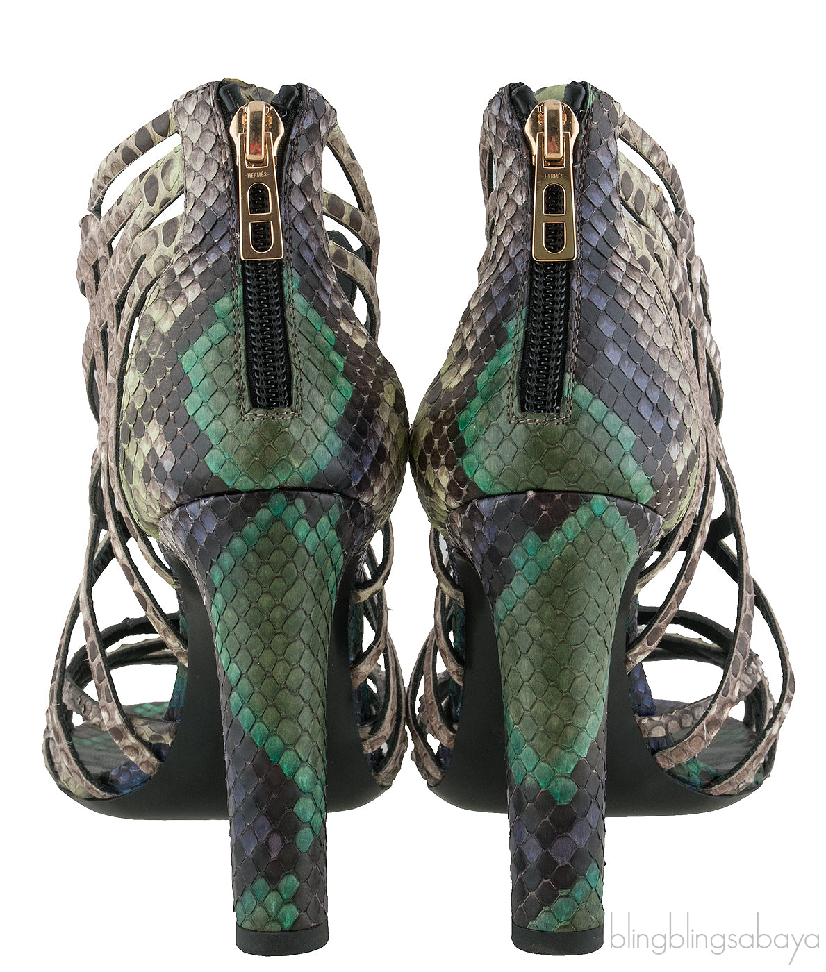 Hermes Green & Natural Snakeskin Sandals