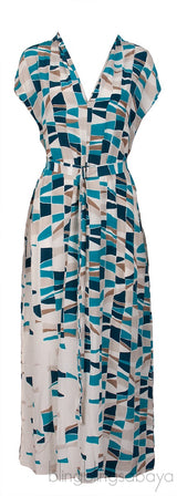 Blue Multicolor Print Belted Dress