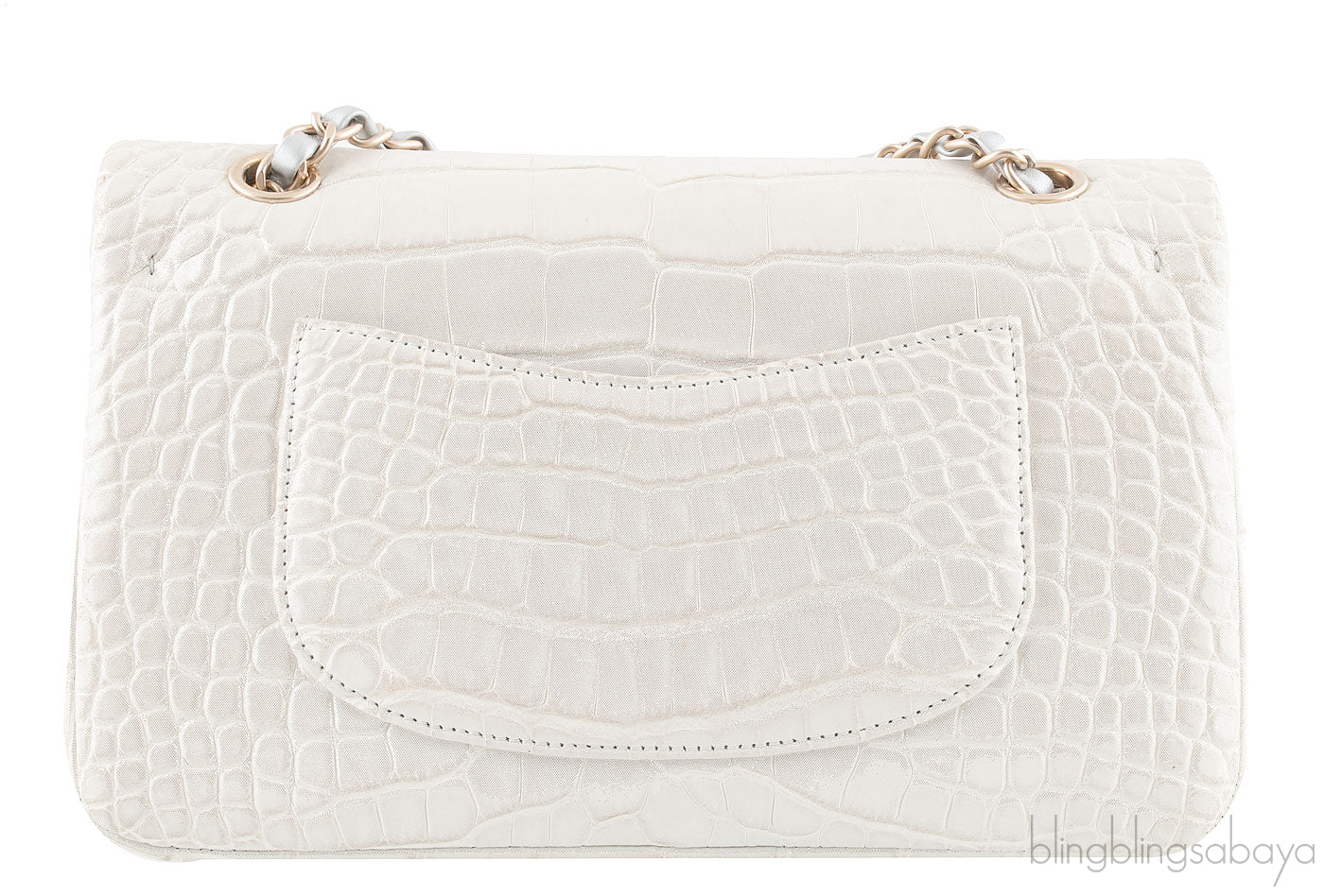 Silver Alligator Medium Flap Bag
