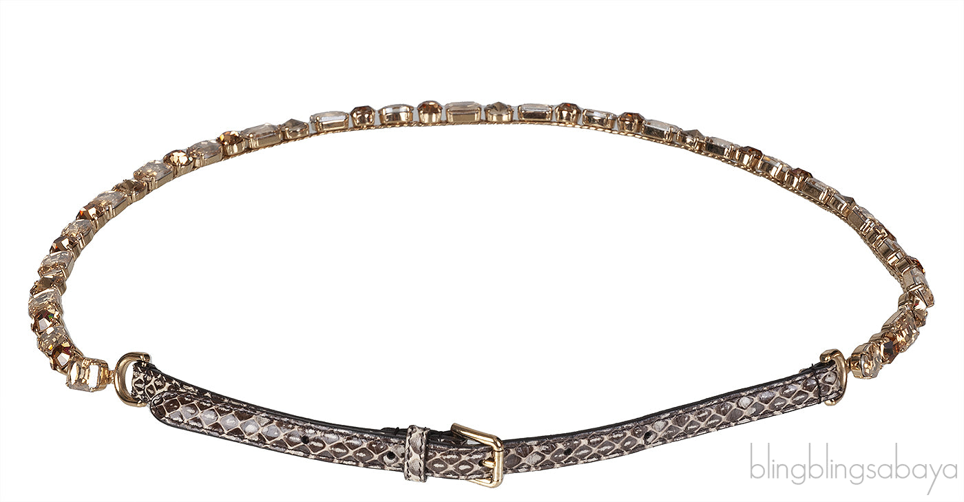 Python Crystal Embellished Slim Belt