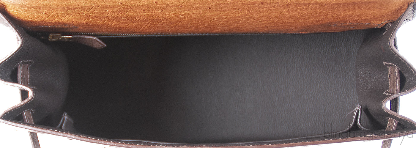 Hermes Kelly 32 Chocolate Natural and Dark Brown Ostrich GHW
