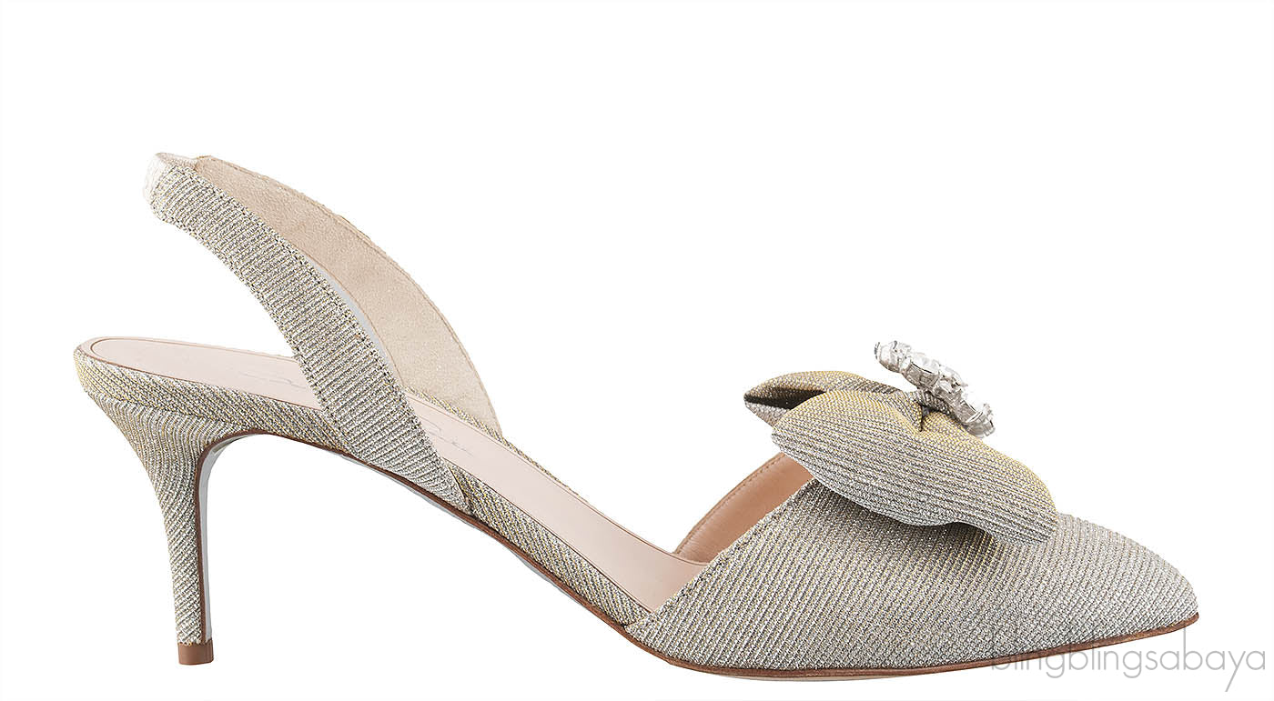 Oscar dela Renta Silver Gold Bow Slingback Heels