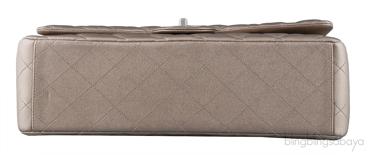 Metallic Silvery Gold Quilted Maxi Flap Bag