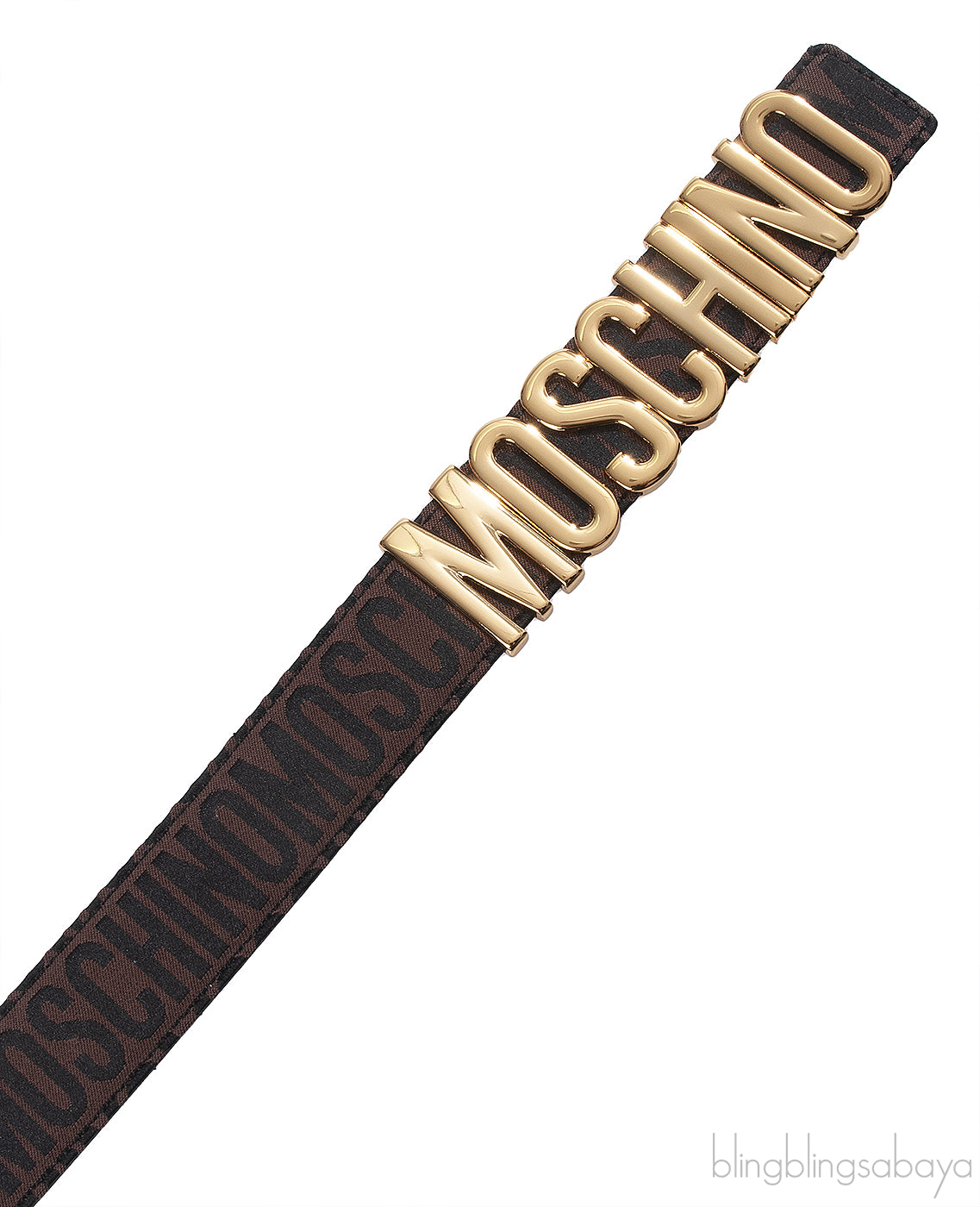 Moschino Brown Jacquard Metallic Logo Buckle Belt