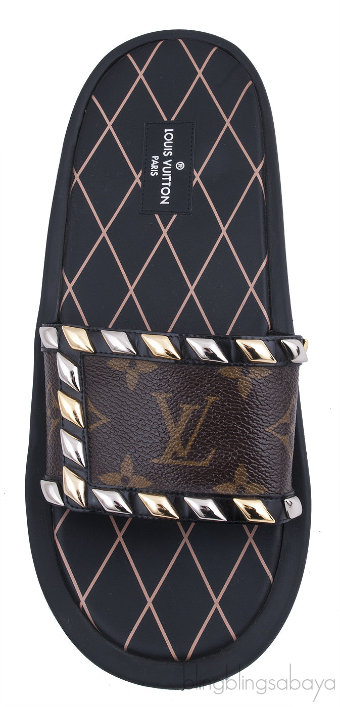 Brown Monogram Slide Sandals
