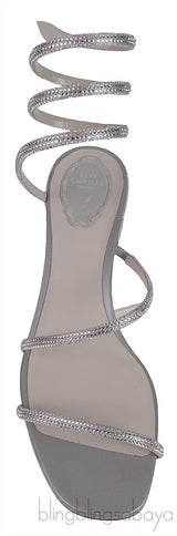 Silver Crystal Embellished Mid-Heel Sandals