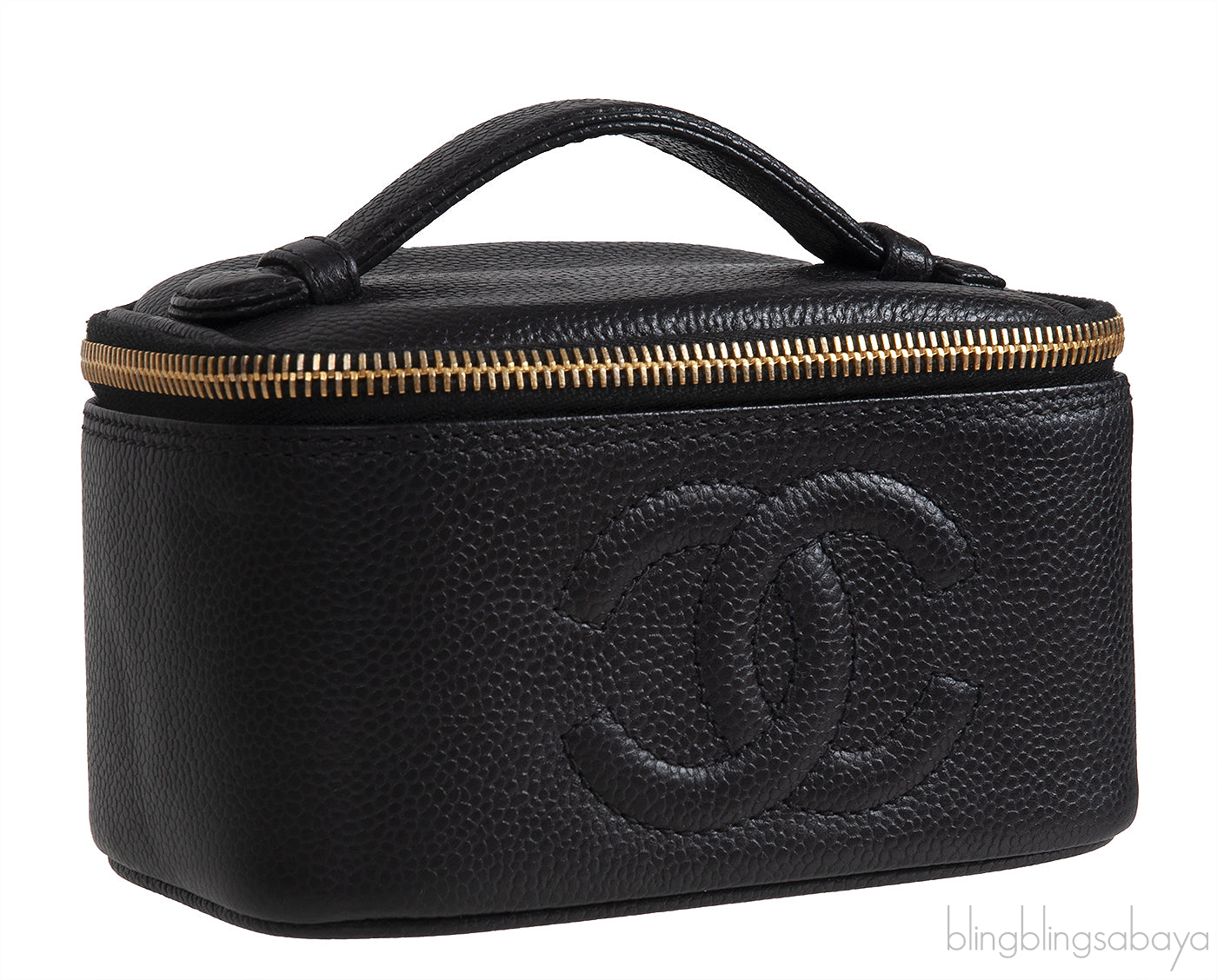 Chanel Vintage CC Black Caviar Mini Makeup Bag