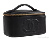 Chanel Vintage CC Black Caviar Mini Makeup Bag
