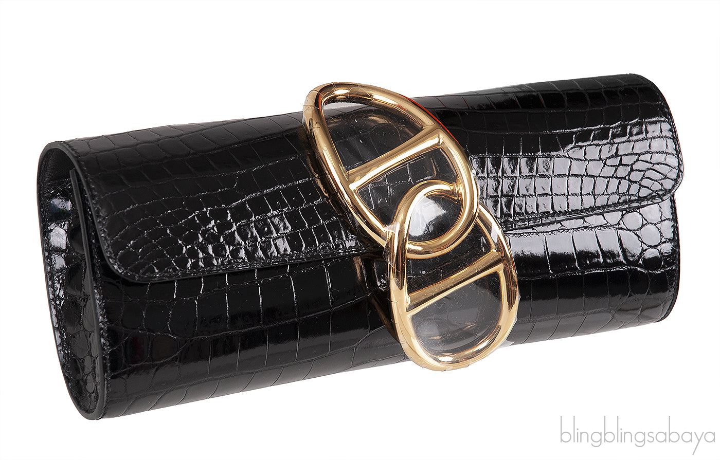 Egee Black Crocodile Clutch GHW