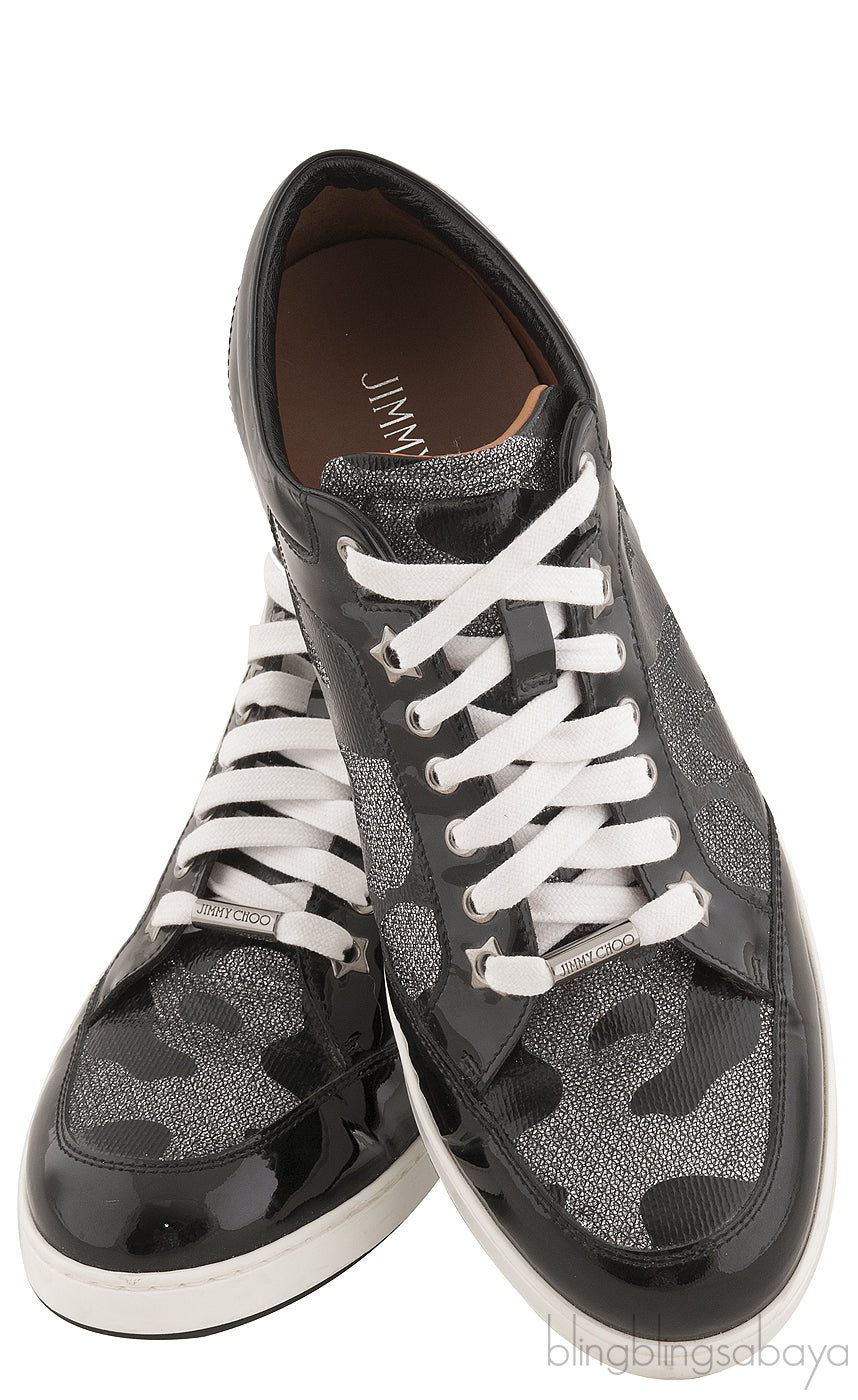 Black Patent Camou Silver Sneakers