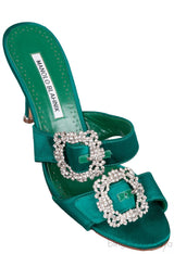 Emerald Jeweled Buckle Sandals