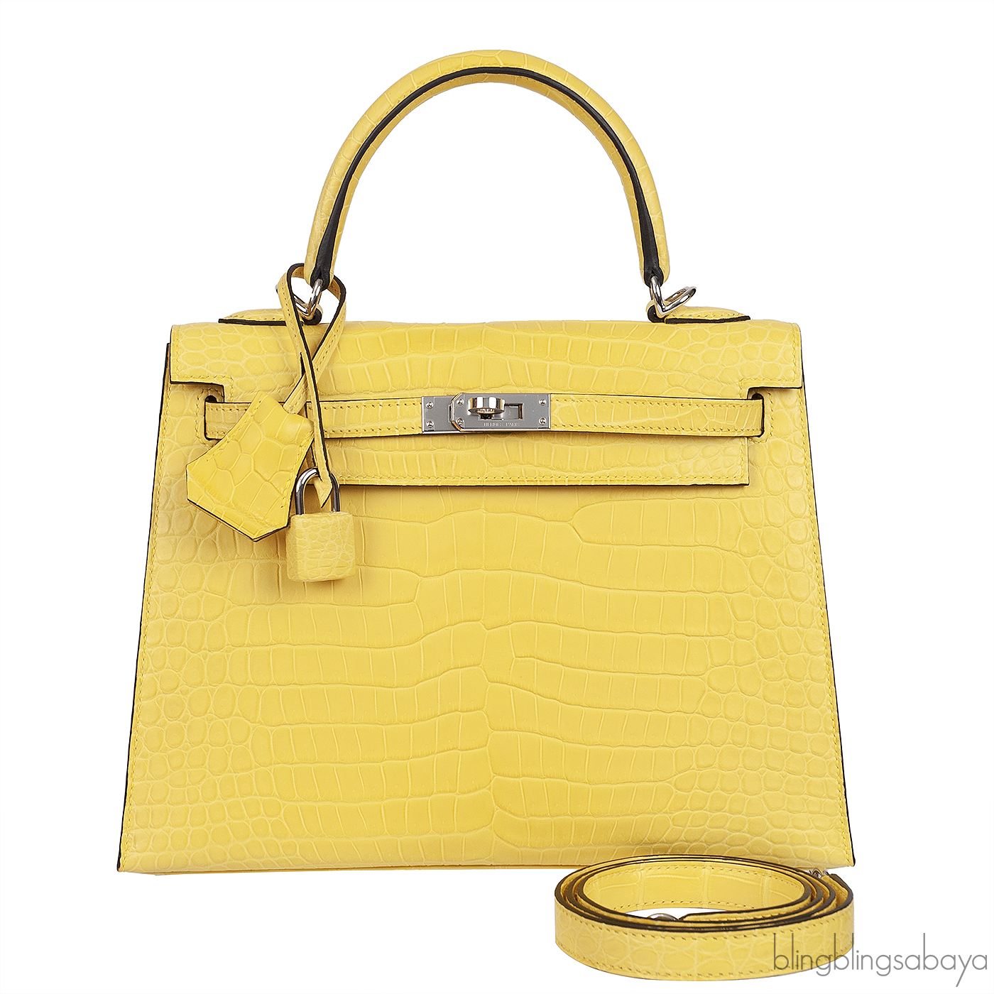 Hermes Kelly 25 Sellier Mimosa Matte Porosus Crocodile PHW