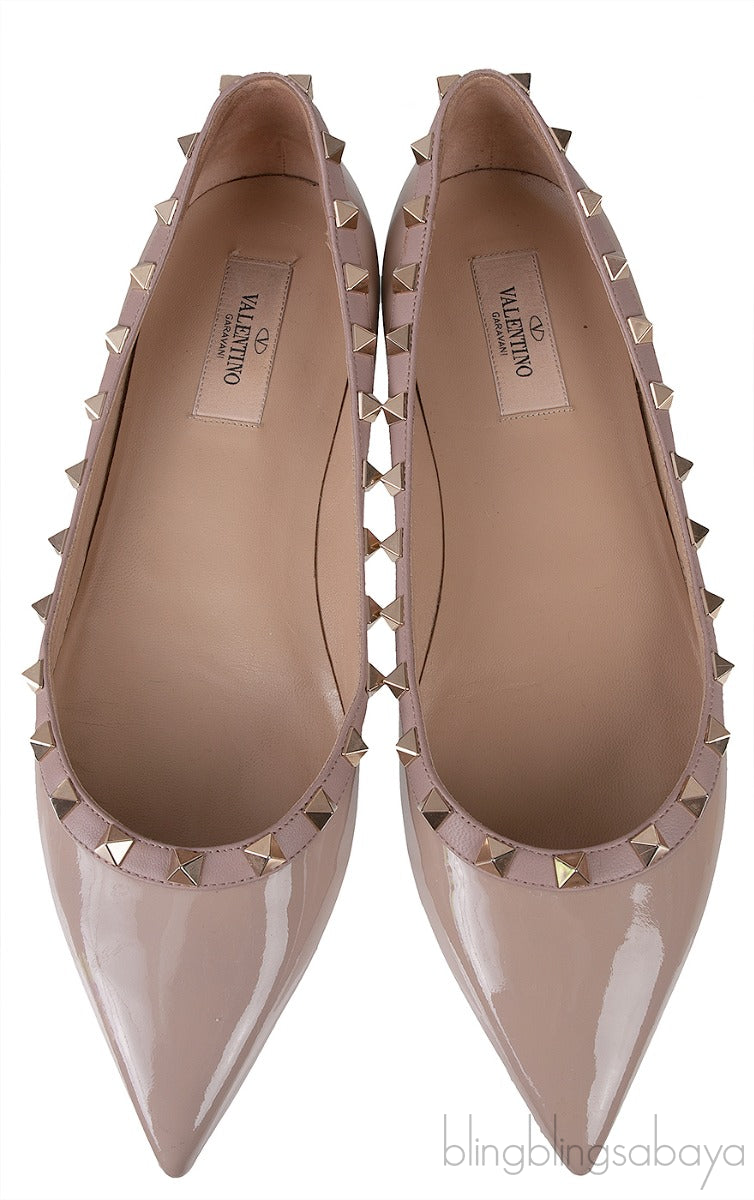 Nude Leather Rockstud Ballet Flat