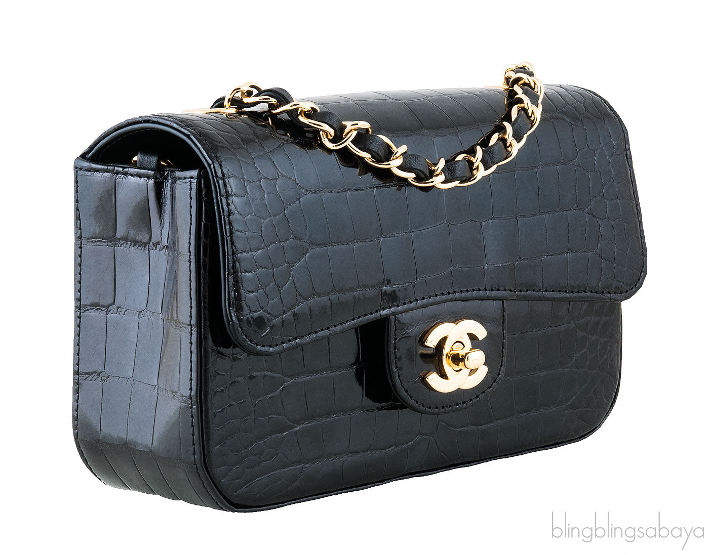 Black Croc Mini Single Flap Bag