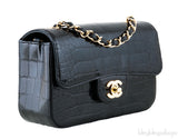 Black Croc Mini Single Flap Bag