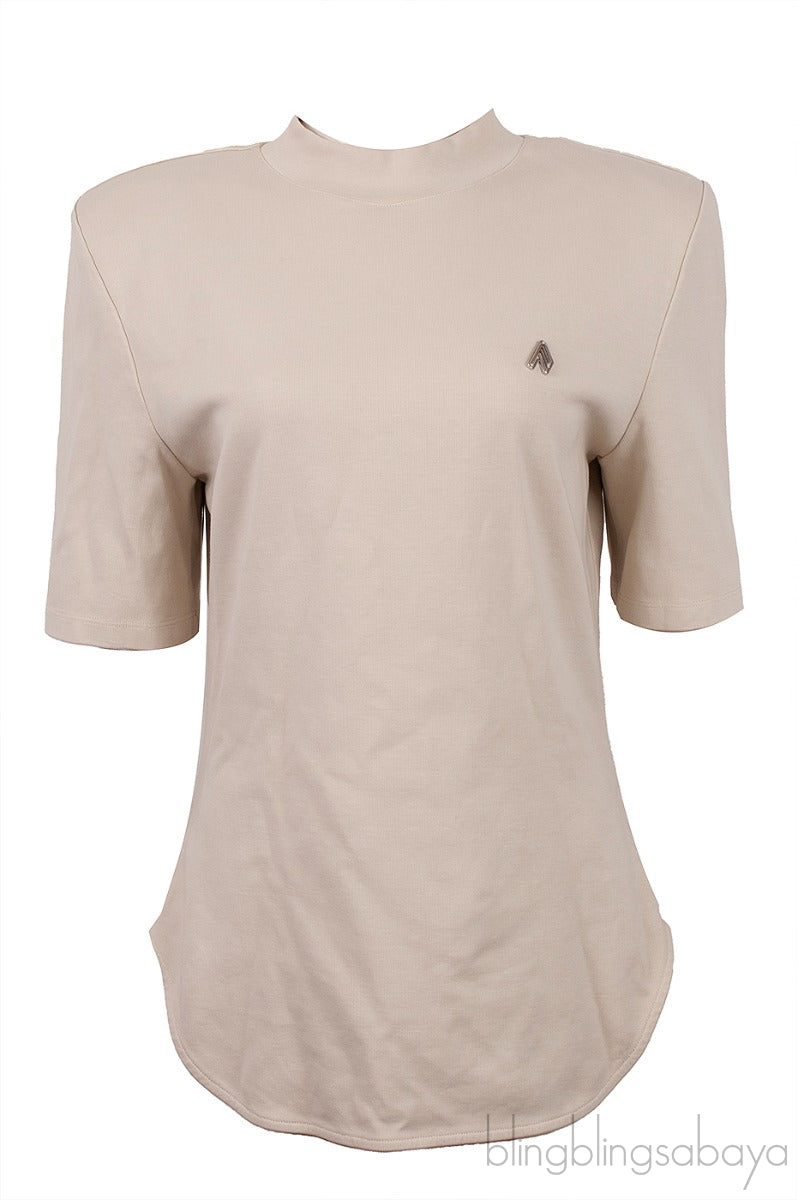 Beige Padded Shoulder T-shirt