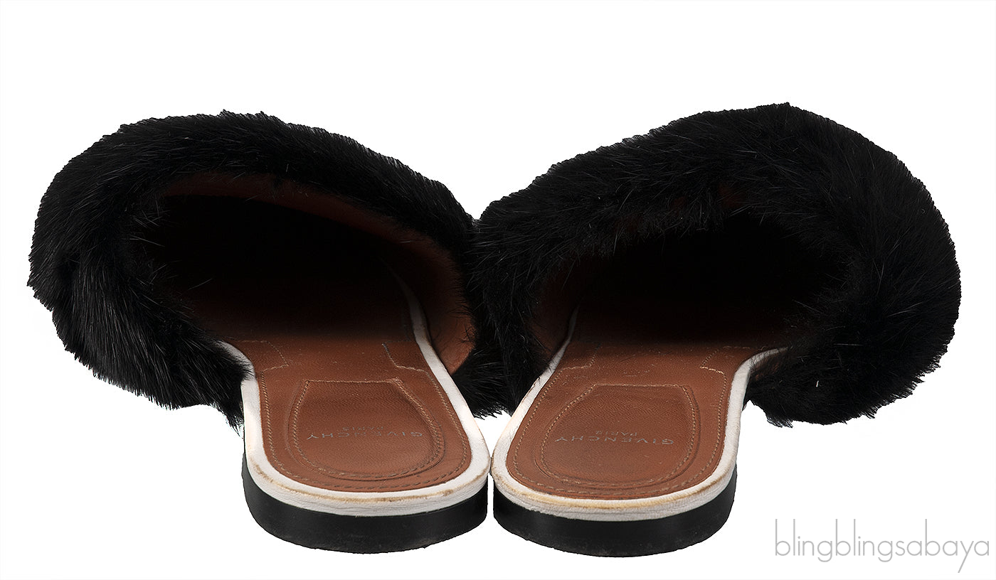 White Bedford Fur Trim Mules