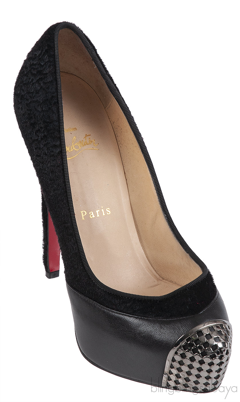 Christian Louboutin Maggie 140 Black Nappa & Pony Heels