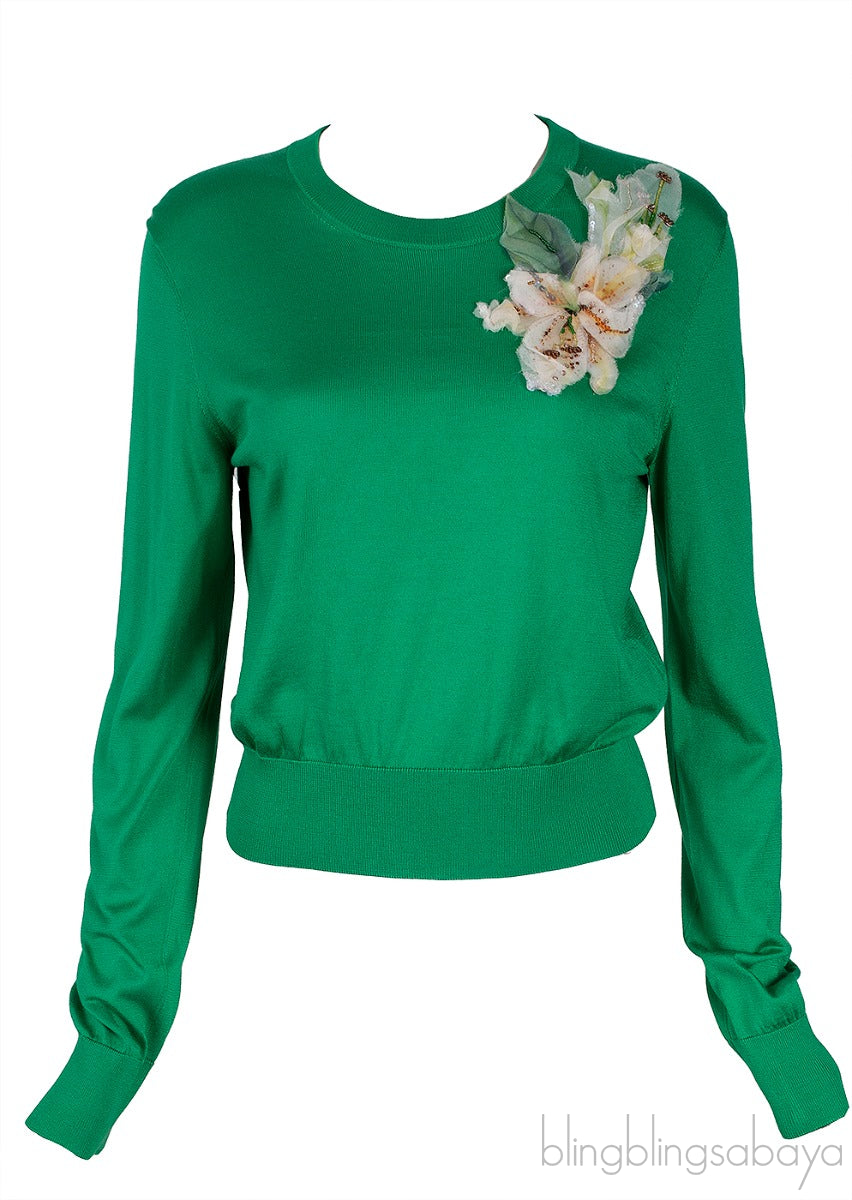 Green Floral Applique Sweatshirt