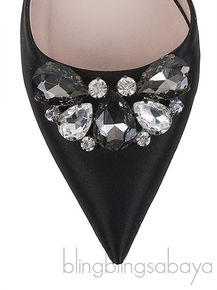 Black Crystal Pointed Toe Slingback