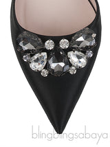 Black Crystal Pointed Toe Slingback