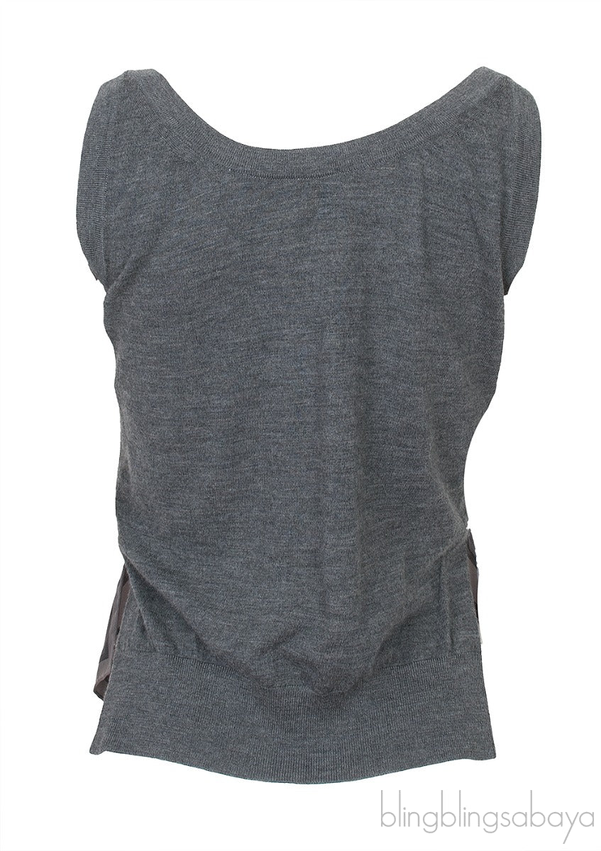 Grey Monogram Print Scarf Detail Wool Vest