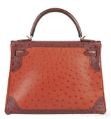 Kelly 32 Ghillies Rouge H Sunset and Brique Ostrich Bag