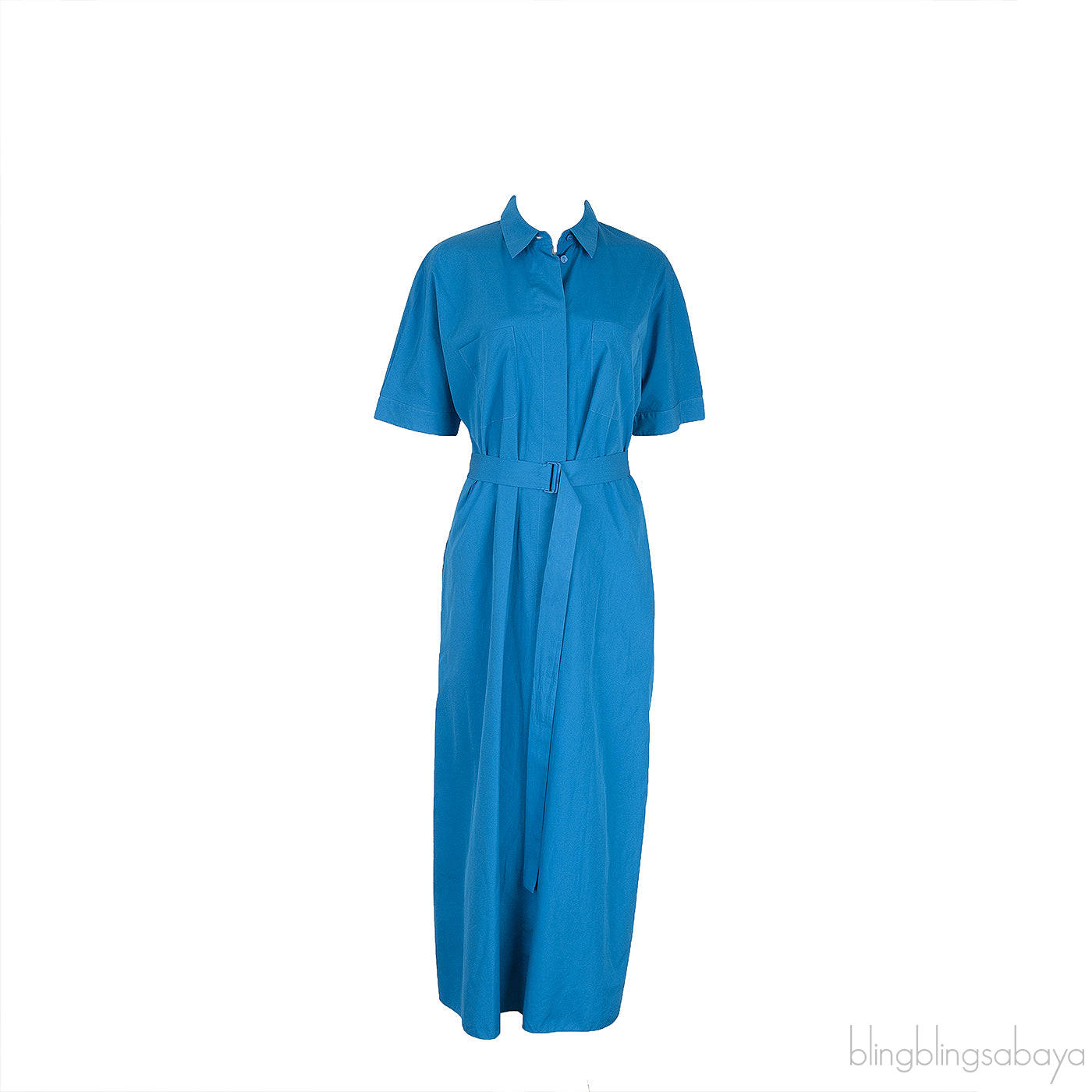 Miranda Blue Belted Cotton Dress