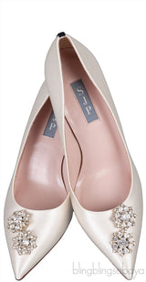 Off-white Satin Crystal Emb. heels