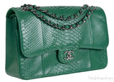 Chanel Classic Jumbo CC Emerald Green Python Flap Bag