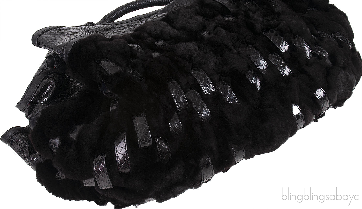 Black Python and Mink Fur Bag