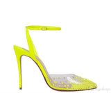 PVC Crystal Neon Green Slingback Heels