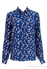 Blue Printed Silk Long Sleeve Shirt