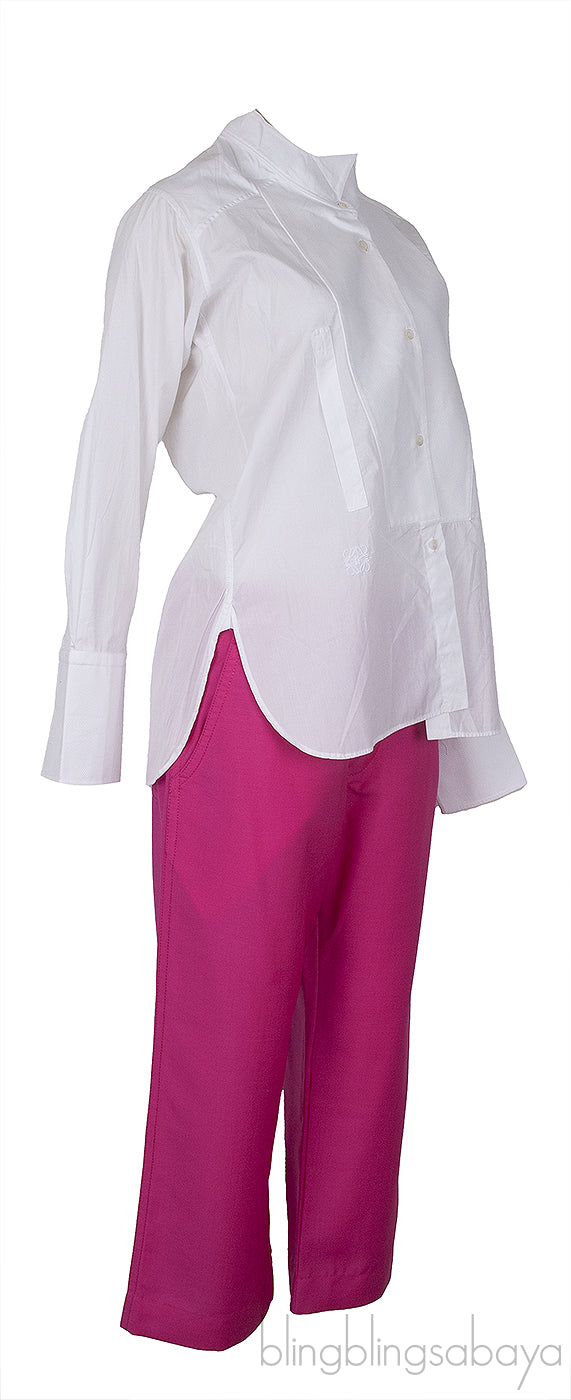 White Long Back Assymetric Shirt and Pink Wide Leg Trouser