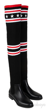 Black Over the Knee High Knit-sock Boots